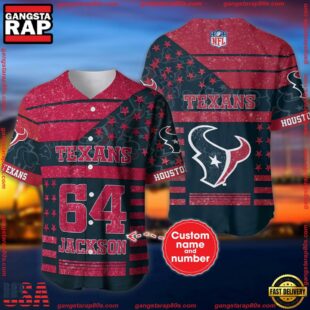 Custom Name And Number Houston Texans NFL American Flag Baseball Jersey Shirt