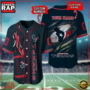 Custom Name And Number Houston Texans NFL Football Team Baseball Jersey Shirt