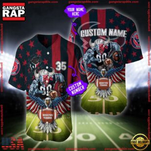 Custom Name And Number Houston Texans NFL Mascot US Flag Baseball Jersey Shirt