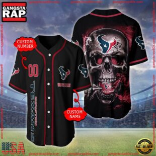 Custom Name And Number Houston Texans NFL Skull Face 3D Baseball Jersey Shirt