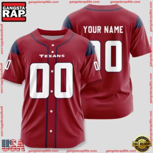 Custom Name And Number Houston Texans NFL Team Sport Baseball Jersey Shirt