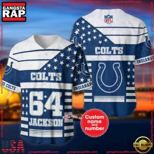 Custom Name And Number Indianapolis Colts NFL American Flag Baseball Jersey Shirt