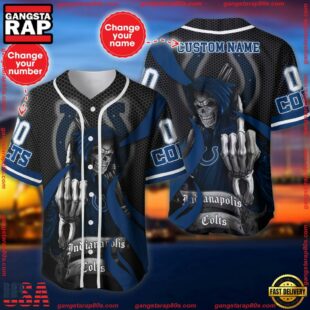 Custom Name And Number Indianapolis Colts NFL Skull Death 3D Baseball Jersey Shirt