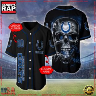 Custom Name And Number Indianapolis Colts NFL Skull Face 3D Baseball Jersey Shirt