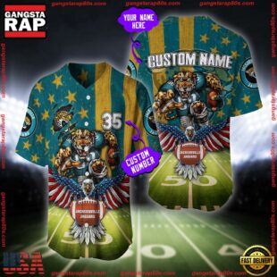 Custom Name And Number Jacksonville Jaguars NFL Mascot US Flag Baseball Jersey Shirt