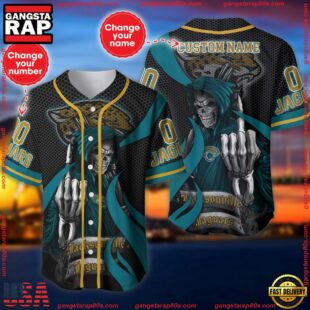 Custom Name And Number Jacksonville Jaguars NFL Skull Death 3D Baseball Jersey Shirt