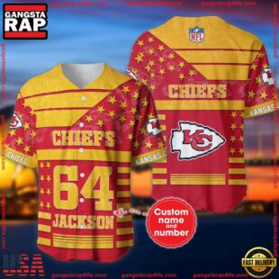 Custom Name And Number Kansas City Chiefs NFL American Flag Baseball Jersey Shirt