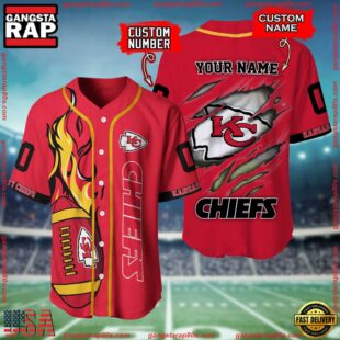 Custom Name And Number Kansas City Chiefs NFL Football Team Baseball Jersey Shirt