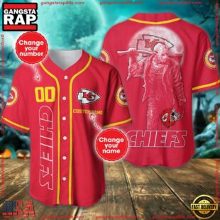 Custom Name And Number Kansas City Chiefs NFL Horror 3D Baseball Jersey Shirt