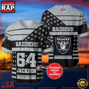 Custom Name And Number Las Vegas Raiders NFL American Flag Baseball Jersey Shirt