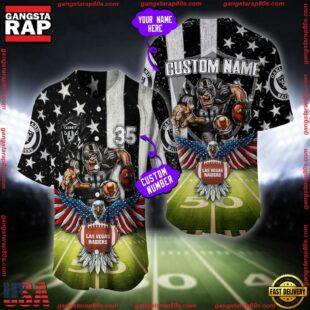 Custom Name And Number Las Vegas Raiders NFL Mascot US Flag Baseball Jersey Shirt