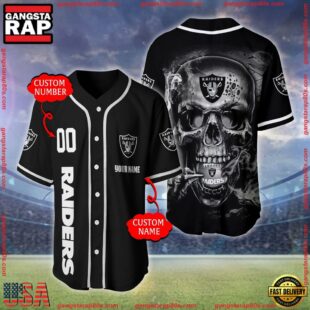 Custom Name And Number Las Vegas Raiders NFL Skull Face 3D Baseball Jersey Shirt