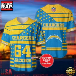 Custom Name And Number Los Angeles Chargers NFL American Flag Baseball Jersey Shirt