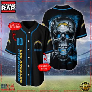 Custom Name And Number Los Angeles Chargers NFL Skull Face 3D Baseball Jersey Shirt