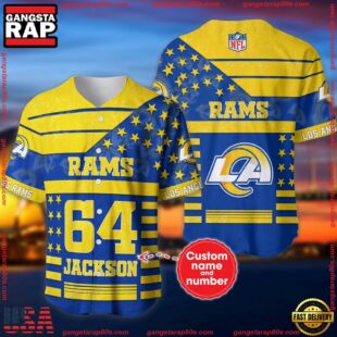 Custom Name And Number Los Angeles Rams NFL American Flag Baseball Jersey Shirt