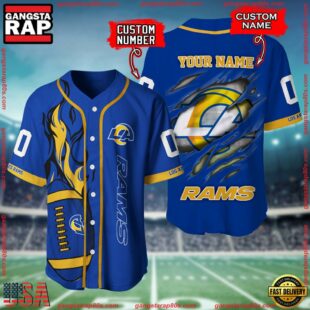 Custom Name And Number Los Angeles Rams NFL Football Team Baseball Jersey Shirt