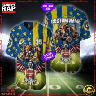 Custom Name And Number Los Angeles Rams NFL Mascot US Flag Baseball Jersey Shirt