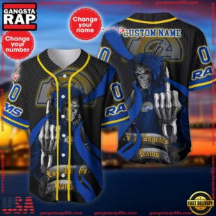 Custom Name And Number Los Angeles Rams NFL Skull Death 3D Baseball Jersey Shirt