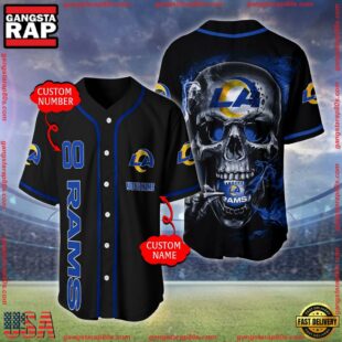 Custom Name And Number Los Angeles Rams NFL Skull Face 3D Baseball Jersey Shirt