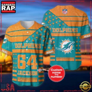 Custom Name And Number Miami Dolphins NFL American Flag Baseball Jersey Shirt