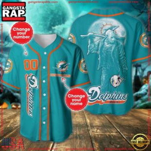 Custom Name And Number Miami Dolphins NFL Horror 3D Baseball Jersey Shirt