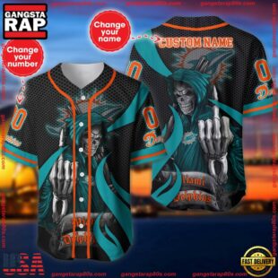 Custom Name And Number Miami Dolphins NFL Skull Death 3D Baseball Jersey Shirt