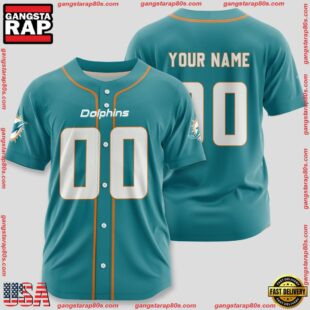 Custom Name And Number Miami Dolphins NFL Team Baseball Jersey