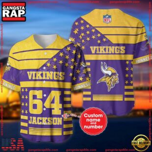 Custom Name And Number Minnesota Vikings NFL American Flag Baseball Jersey Shirt