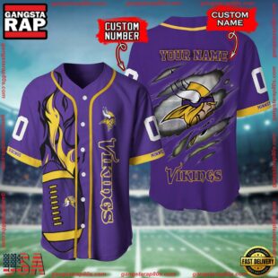 Custom Name And Number Minnesota Vikings NFL Football Team Baseball Jersey Shirt