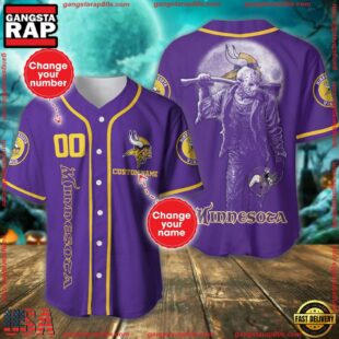 Custom Name And Number Minnesota Vikings NFL Horror 3D Baseball Jersey Shirt