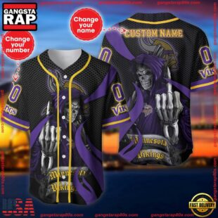 Custom Name And Number Minnesota Vikings NFL Skull Death 3D Baseball Jersey Shirt