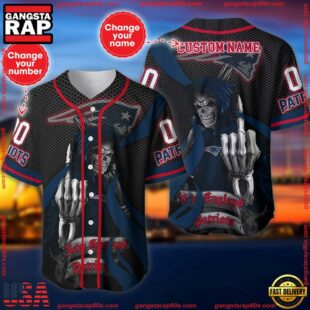 Custom Name And Number New England Patriots NFL Skull Death 3D Baseball Jersey Shirt