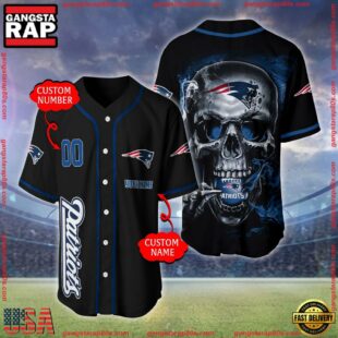 Custom Name And Number New England Patriots NFL Skull Face 3D Baseball Jersey Shirt