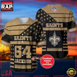 Custom Name And Number New Orleans Saints NFL American Flag Baseball Jersey Shirt