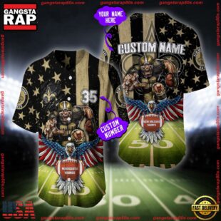 Custom Name And Number New Orleans Saints NFL Mascot US Flag Baseball Jersey Shirt