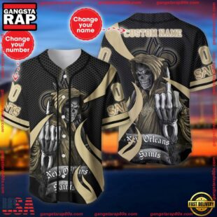 Custom Name And Number New Orleans Saints NFL Skull Death 3D Baseball Jersey Shirt