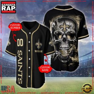 Custom Name And Number New Orleans Saints NFL Skull Face 3D Baseball Jersey Shirt