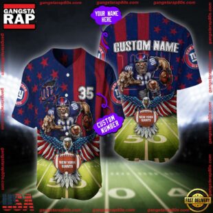 Custom Name And Number New York Giants NFL Mascot US Flag Baseball Jersey Shirt