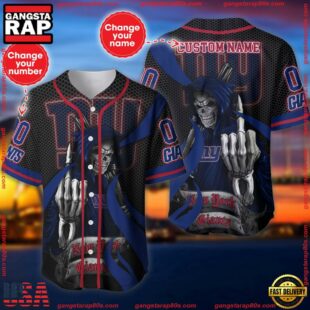 Custom Name And Number New York Giants NFL Skull Death 3D Baseball Jersey Shirt