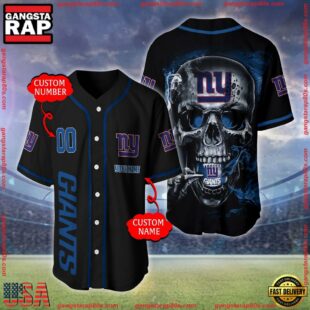 Custom Name And Number New York Giants NFL Skull Face 3D Baseball Jersey Shirt