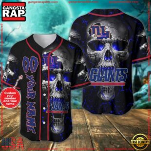 Custom Name And Number New York Giants NFL Team Skull Baseball Jersey Shirt