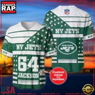 Custom Name And Number New York Jets NFL American Flag Baseball Jersey Shirt