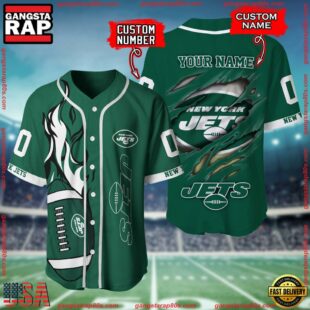 Custom Name And Number New York Jets NFL Football Team Baseball Jersey Shirt