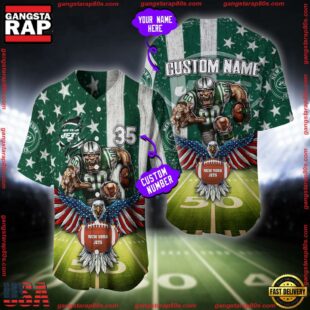 Custom Name And Number New York Jets NFL Mascot US Flag Baseball Jersey Shirt