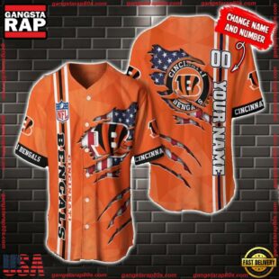 Custom Name And Number NFL Cincinnati Bengals America Flag Baseball Jersey Shirt Gift For Fans