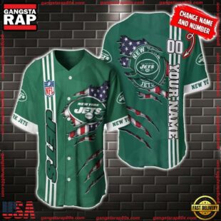 Custom Name And Number NFL New York Jets America Flag Baseball Jersey Shirt Gift For Fans