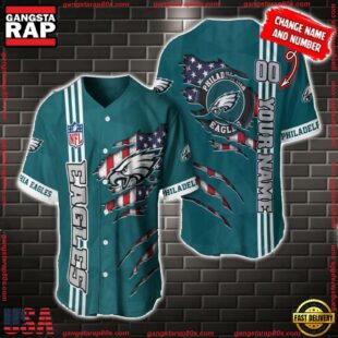 Custom Name And Number NFL Philadelphia Eagles America Flag Baseball Jersey Shirt Gift For Fans