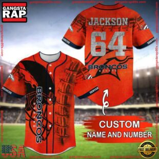 Custom Name And Number NFL Team Denver Broncos Baseball Jersey Shirt