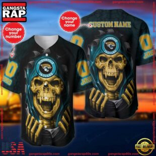 Custom Name And Number NFL Team Jacksonville Jaguars Skull Pattern Baseball Jersey Shirt