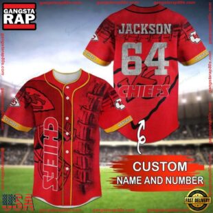 Custom Name And Number NFL Team Kansas City Chiefs Baseball Jersey Shirt